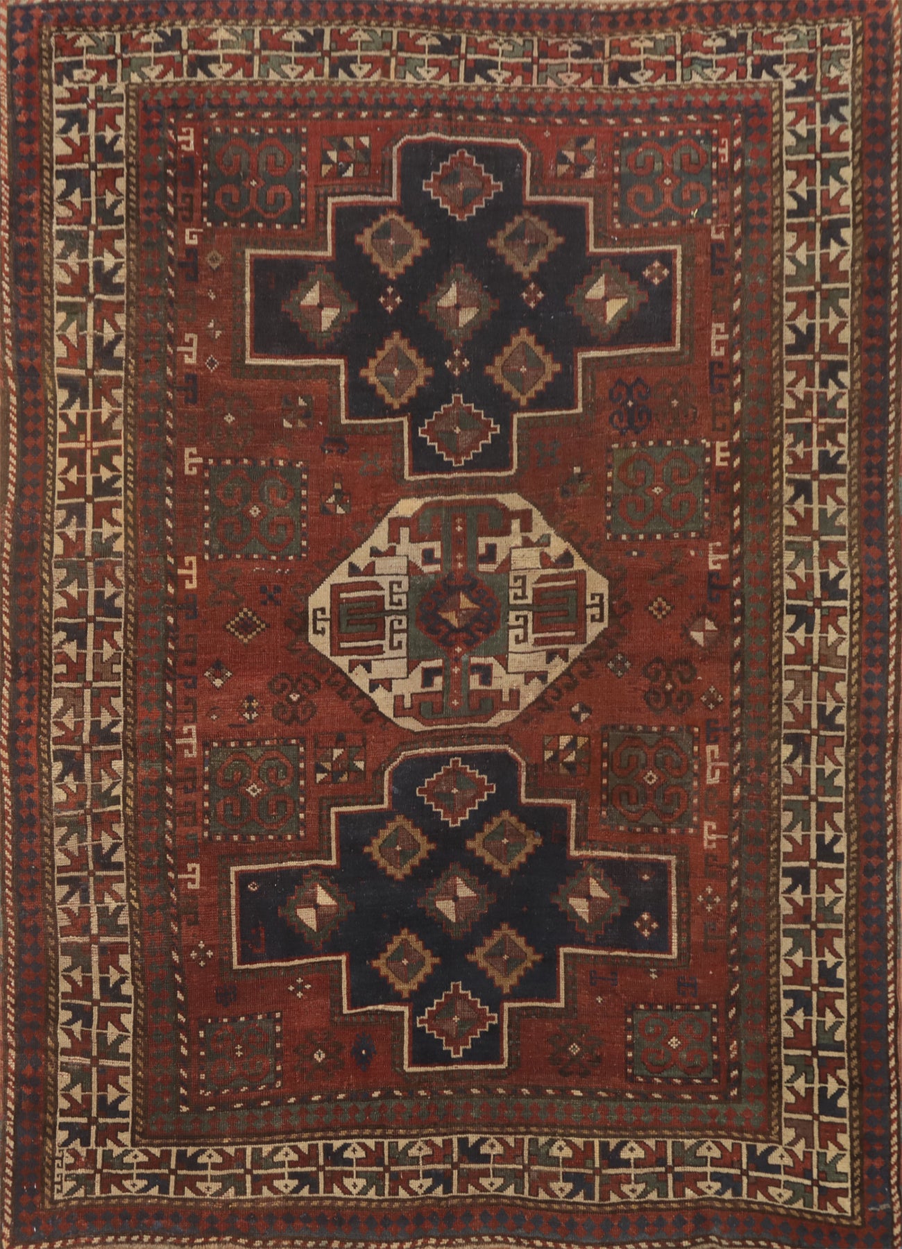 Pre-1900 Antique Kazak Vegetable Dye Area Rug 6x7
