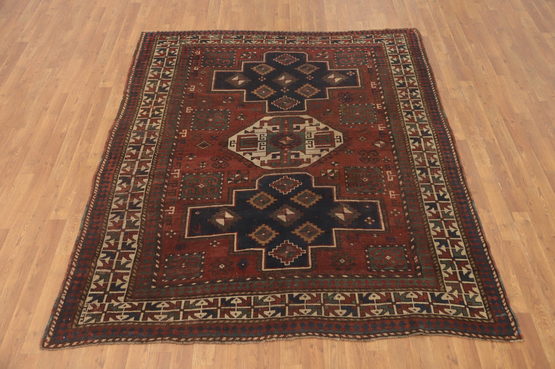Pre-1900 Antique Kazak Vegetable Dye Area Rug 6x7