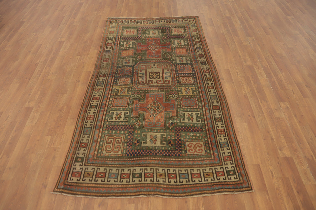 Pre-1900 Antique Kazak Vegetable Dye Rug 4x7
