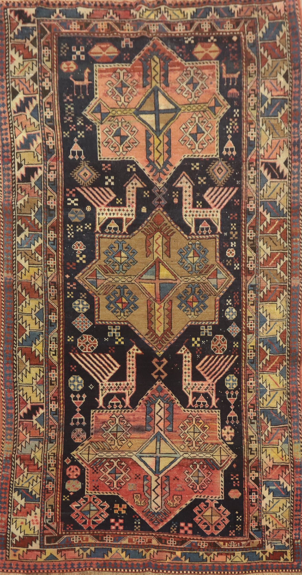 Pre-1900 Antique Kazak Vegetable Dye Rug 4x8