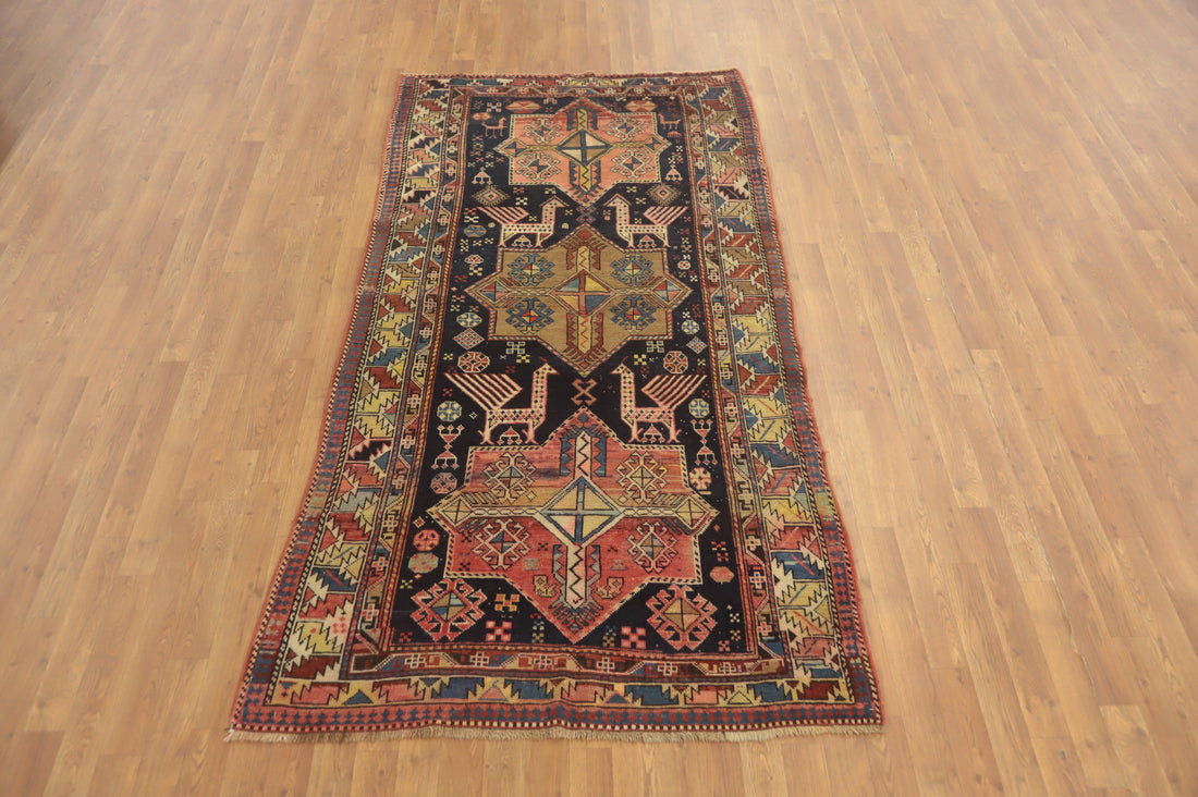 Pre-1900 Antique Kazak Vegetable Dye Rug 4x8