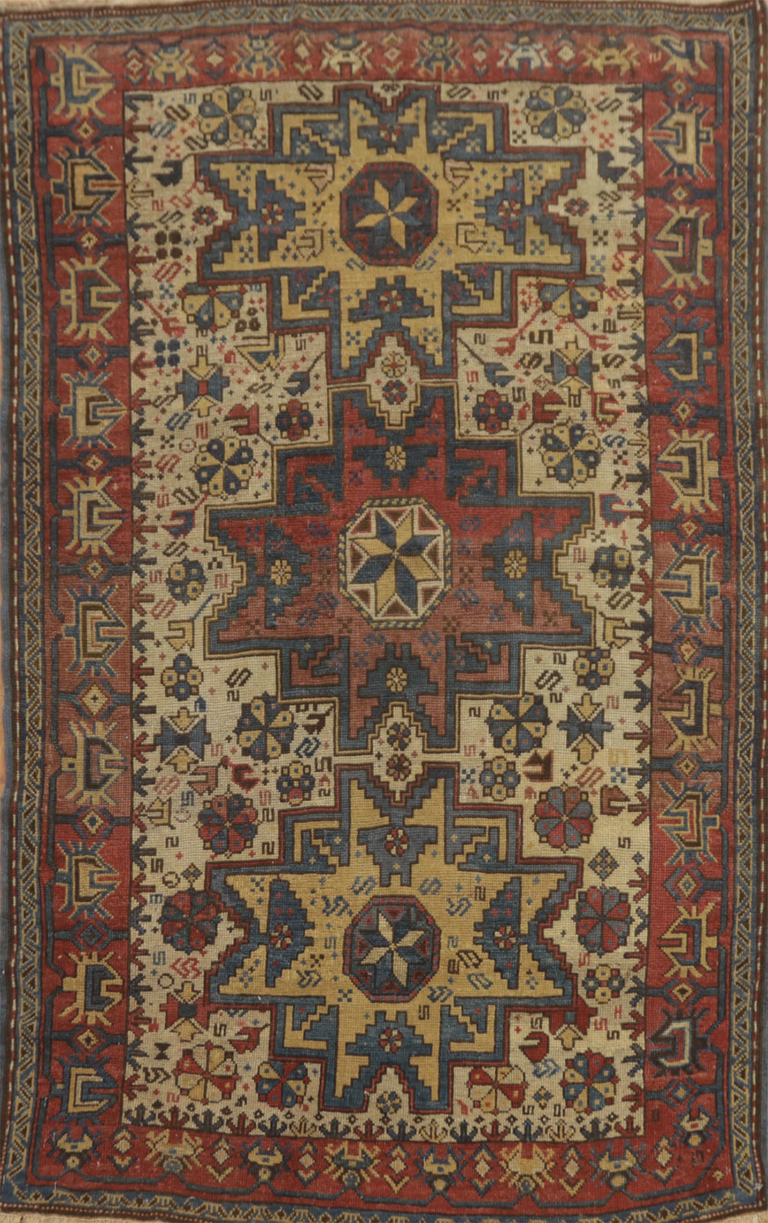 Pre-1900 Antique Kazak Vegetable Dye Rug 3x5
