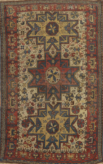 Pre-1900 Antique Kazak Vegetable Dye Rug 3x5
