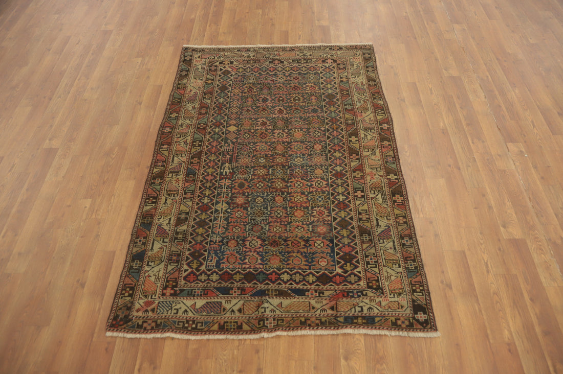 Pre-1900 Antique Kazak Vegetable Dye Rug 4x5