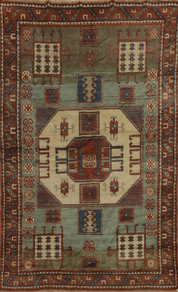 Pre-1900 Antique Kazak Vegetable Dye Area Rug 5x8