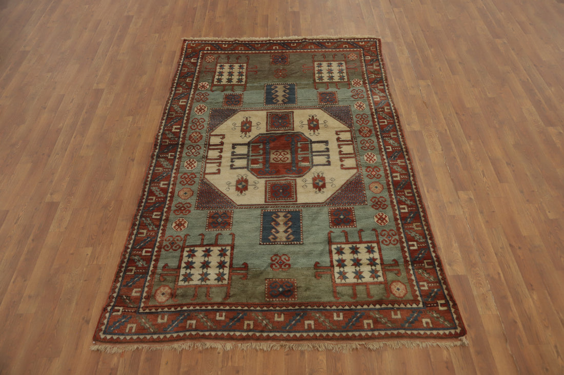Pre-1900 Antique Kazak Vegetable Dye Area Rug 5x8