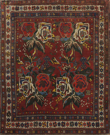 Antique Vegetable Dye Bidjar Halvaei Square Persian Rug 4x4
