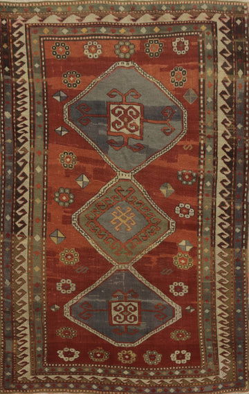 Pre-1900 Antique Kazak Vegetable Dye Rug 5x7