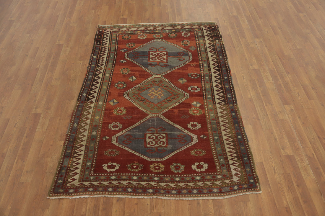 Pre-1900 Antique Kazak Vegetable Dye Rug 5x7