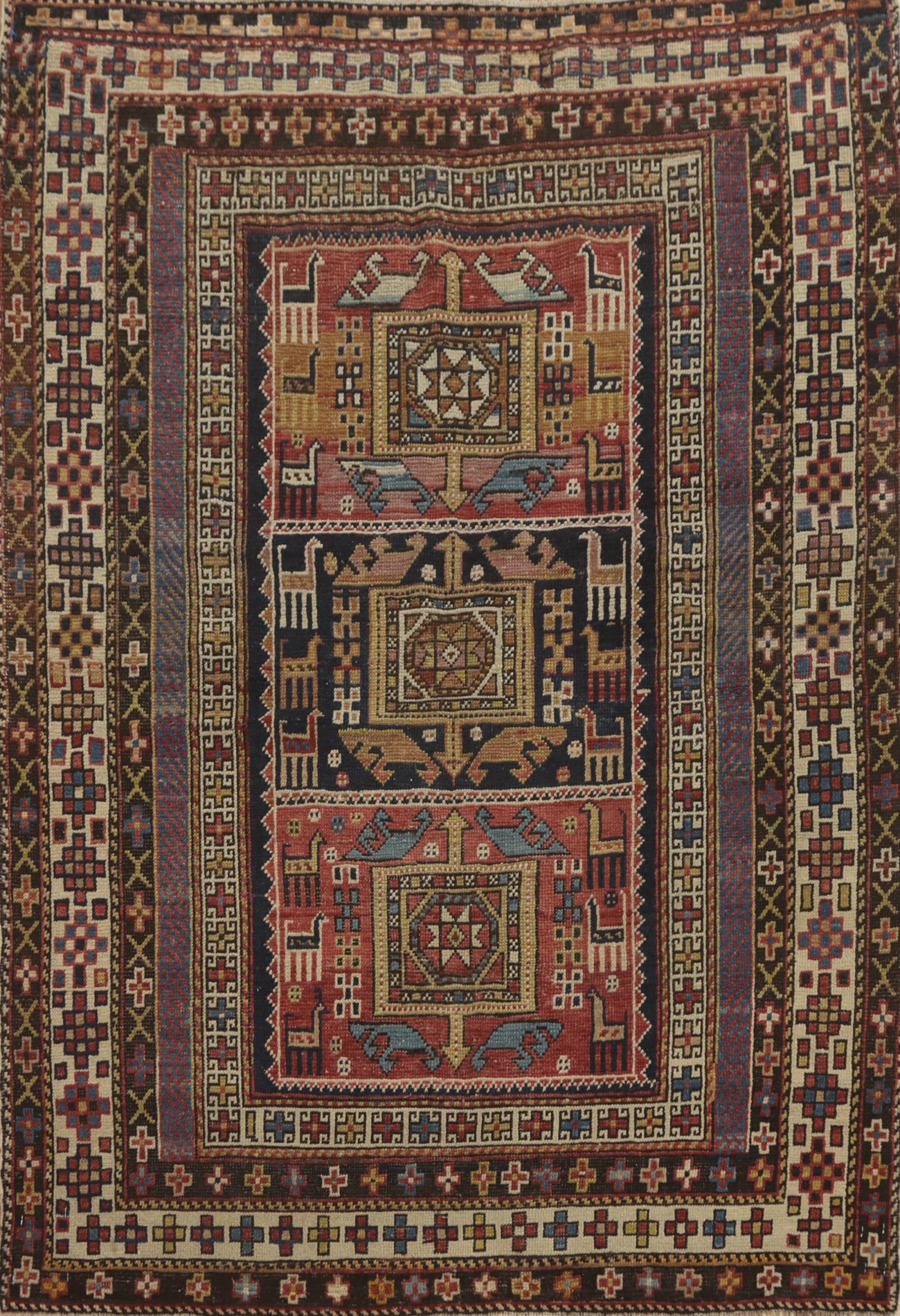 Pre-1900 Antique Kazak Vegetable Dye Rug 4x5