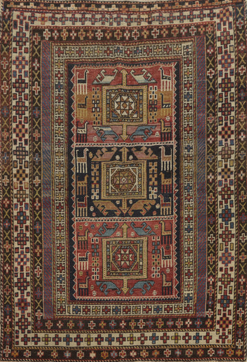 Pre-1900 Antique Kazak Vegetable Dye Rug 4x5