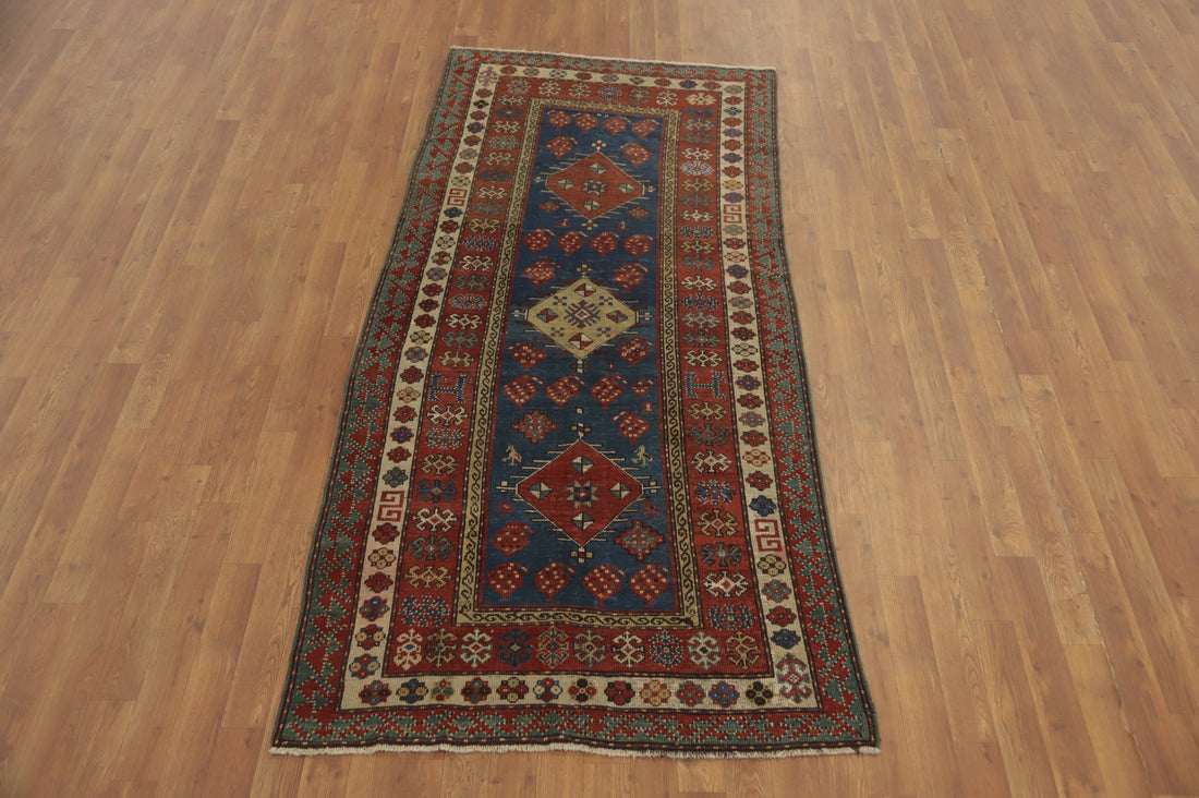Pre-1900 Antique Kazak Vegetable Dye Rug 4x8