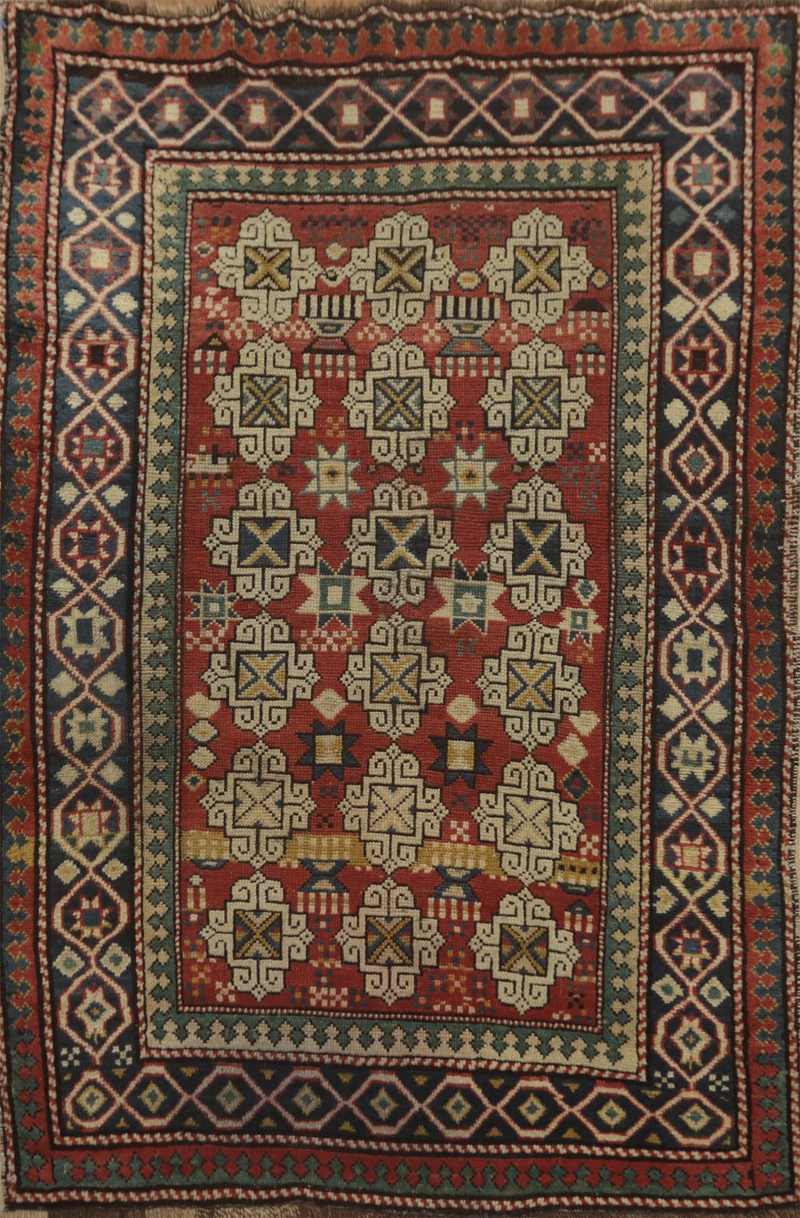 Pre-1900 Antique Vegetable Dye Kazak Oriental Rug 3x4