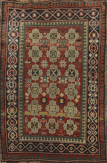 Pre-1900 Antique Vegetable Dye Kazak Oriental Rug 3x4