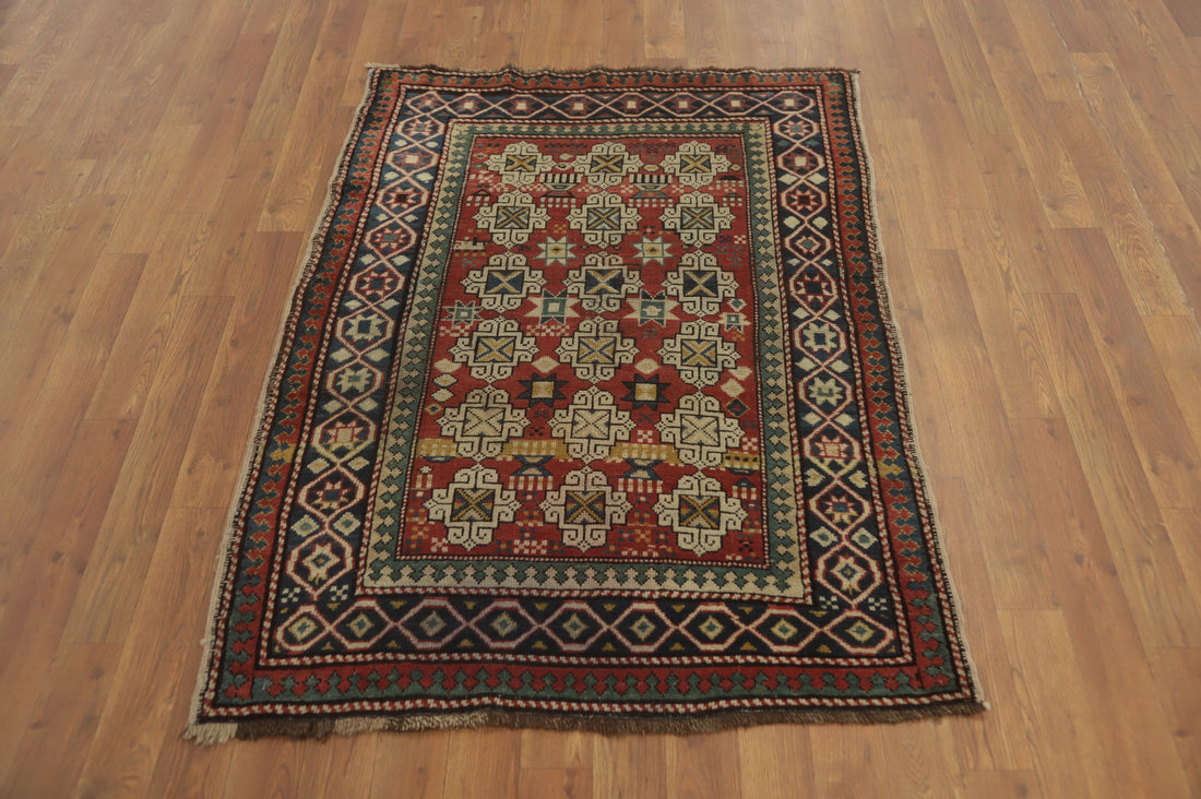 Pre-1900 Antique Vegetable Dye Kazak Oriental Rug 3x4
