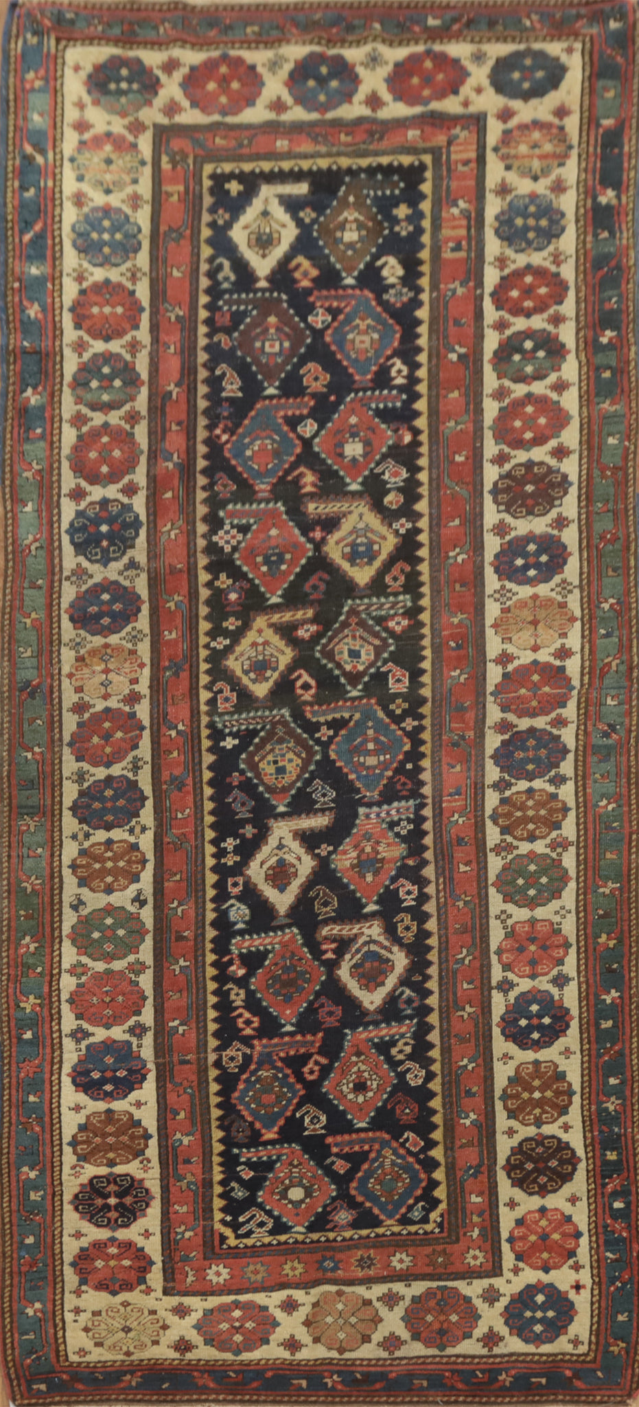 Pre-1900 Antique Kazak Vegetable Dye Runner Rug 4x9