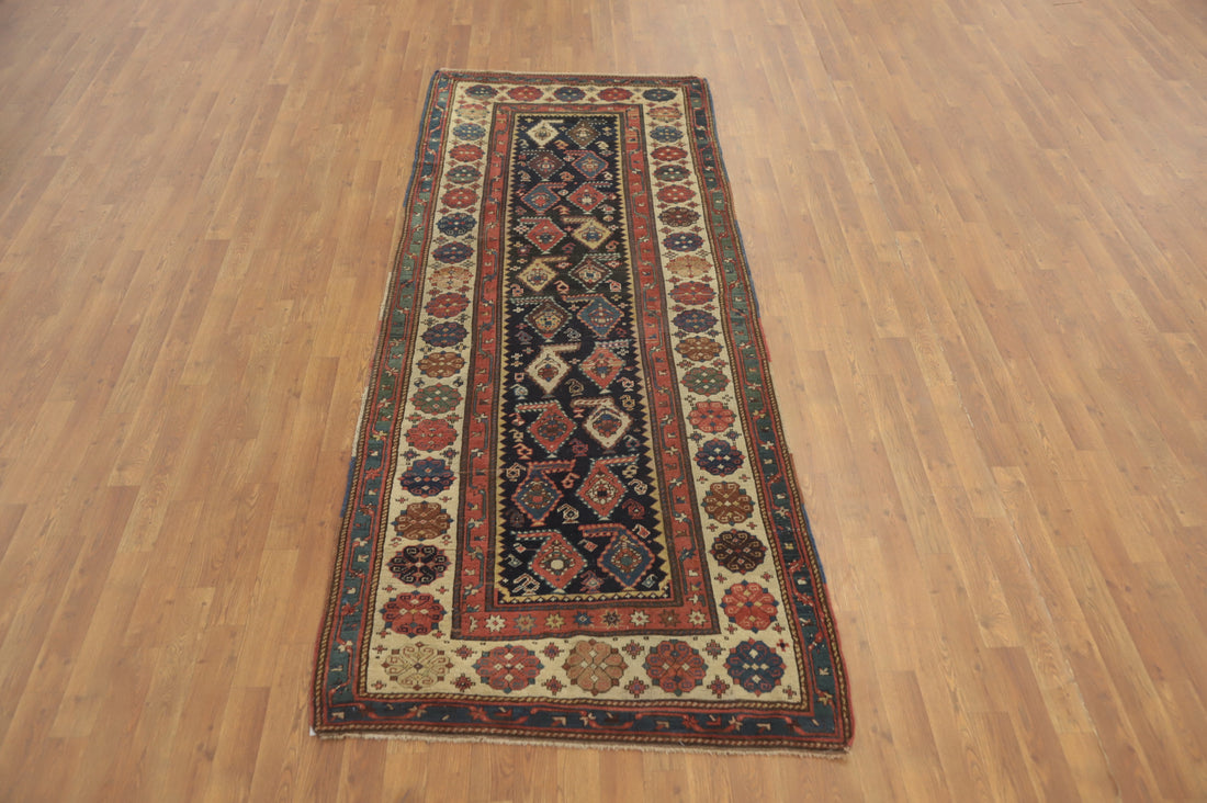 Pre-1900 Antique Kazak Vegetable Dye Runner Rug 4x9