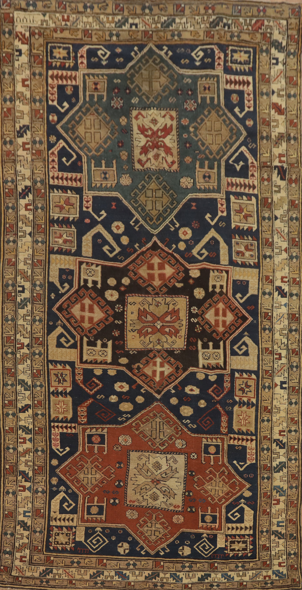 Pre-1900 Antique Kazak Vegetable Dye Area Rug 5x11