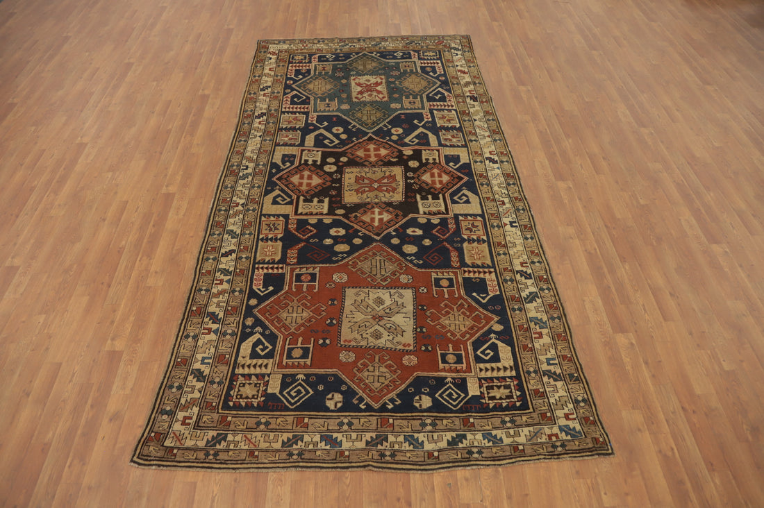 Pre-1900 Antique Kazak Vegetable Dye Area Rug 5x11
