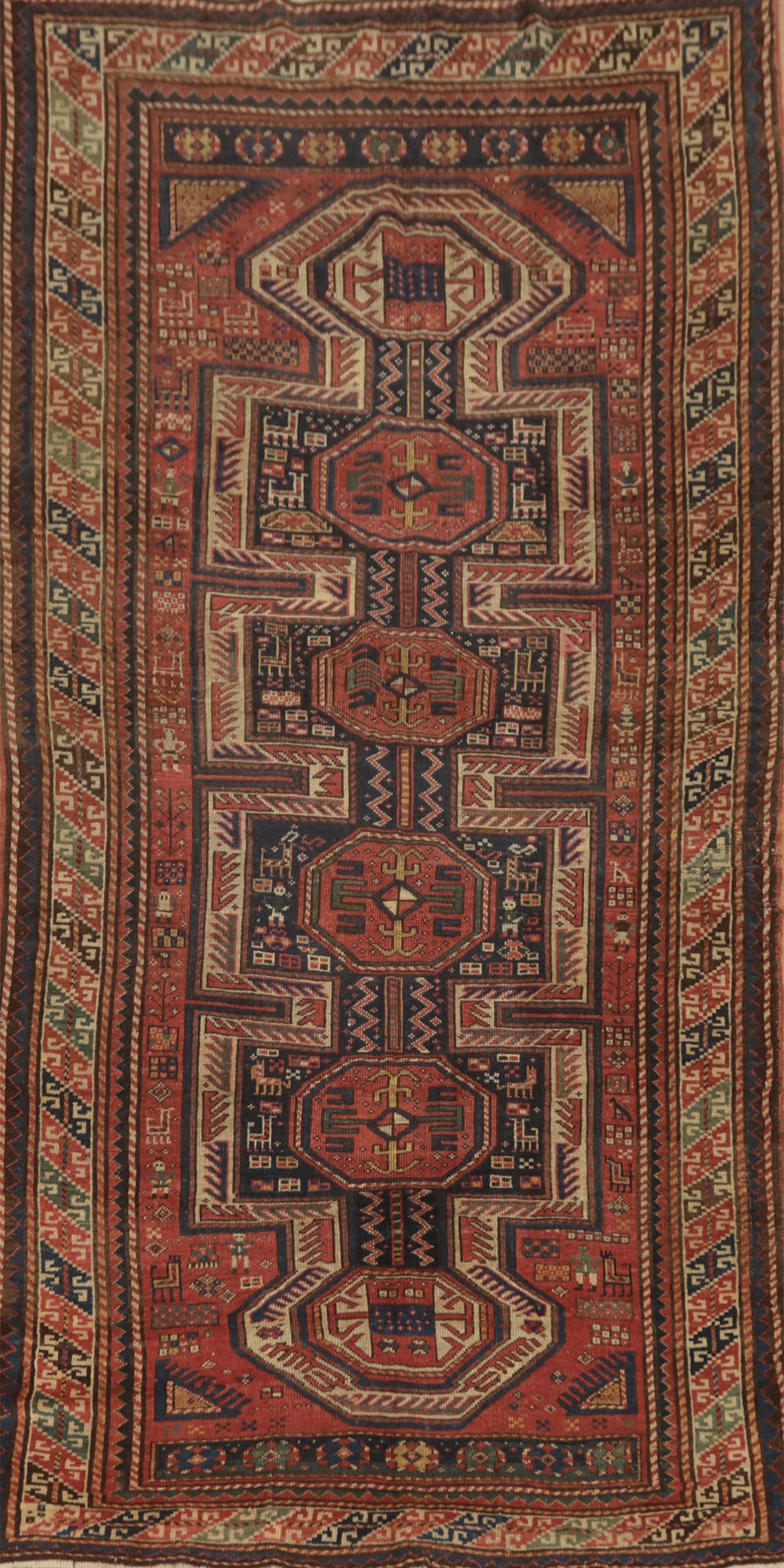 Pre-1900 Antique Kazak Vegetable Dye Runner Rug 4x9