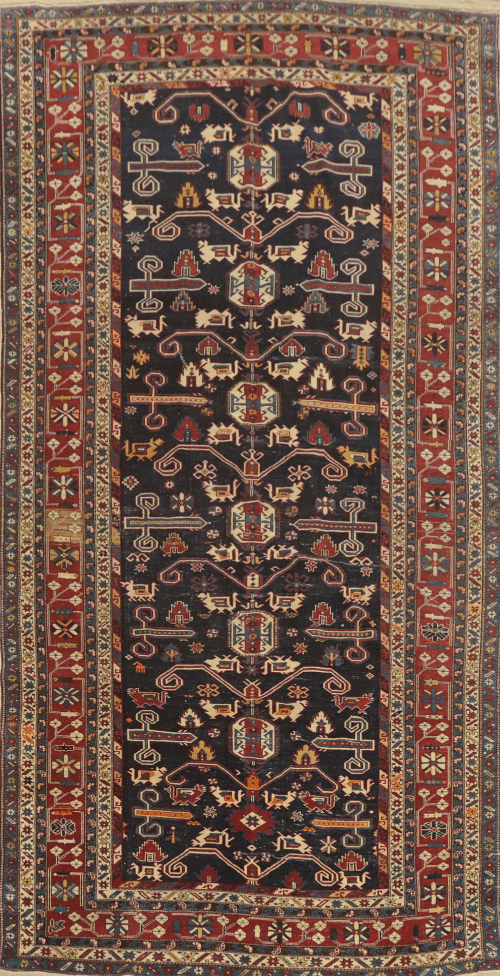 Pre-1900 Antique Shirvan Vegetable Dye Area Rug 5x10