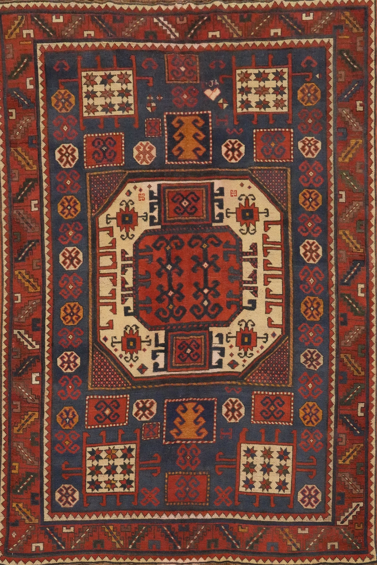 Pre-1900 Antique Kazak Vegetable Dye Rug 5x7