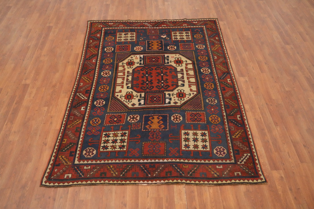 Pre-1900 Antique Kazak Vegetable Dye Rug 5x7