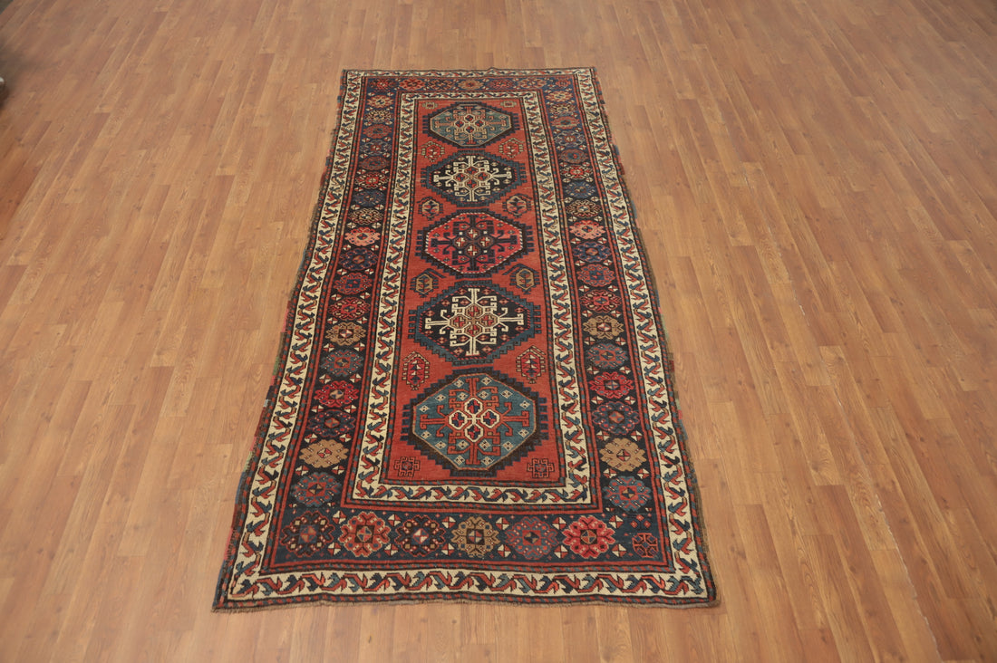 Pre-1900 Antique Vegetable Dye Kazak Oriental Rug 4x8