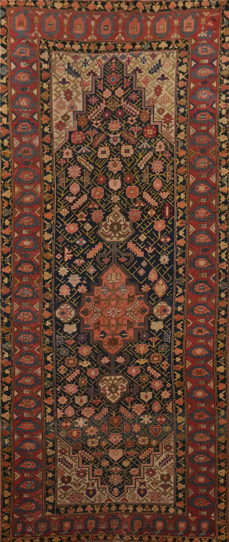 Pre-1900 Antique Kazak Vegetable Dye Runner Rug 4x12