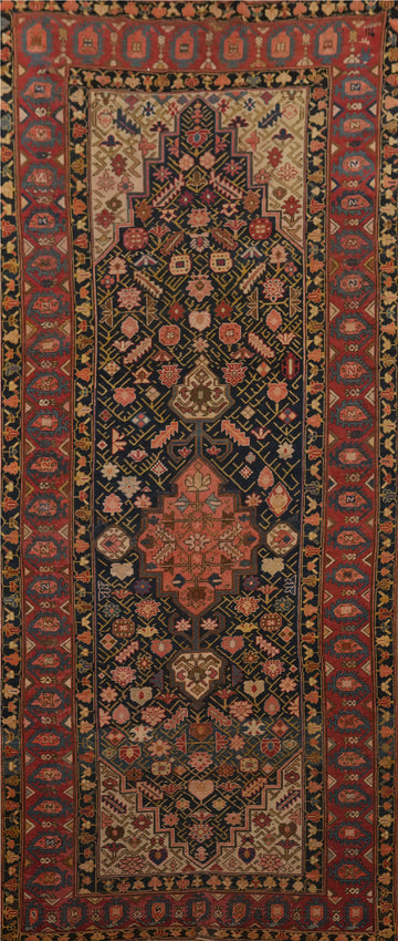 Pre-1900 Antique Kazak Vegetable Dye Runner Rug 4x12