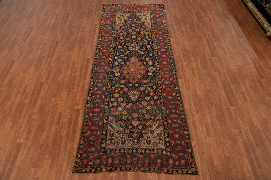Pre-1900 Antique Kazak Vegetable Dye Runner Rug 4x12