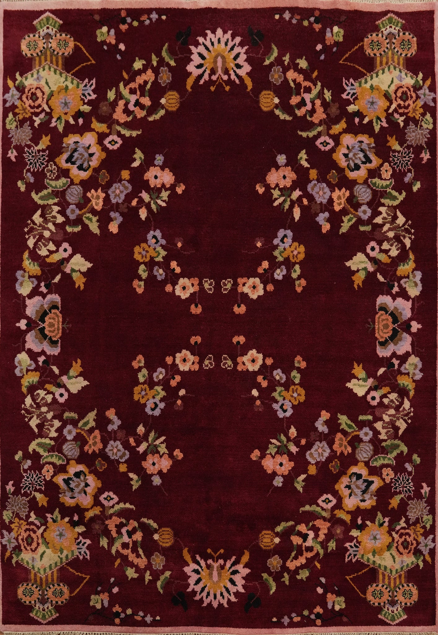 Red Floral Art Deco Living Room Area Rug 8x10