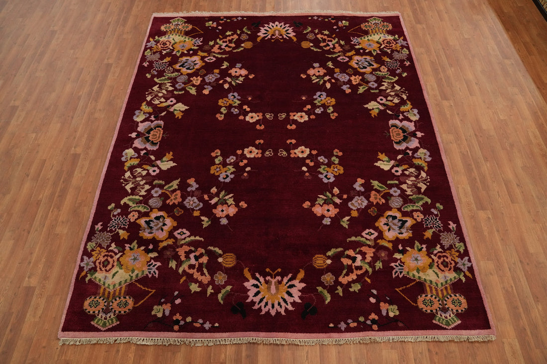 Red Floral Art Deco Living Room Area Rug 8x10