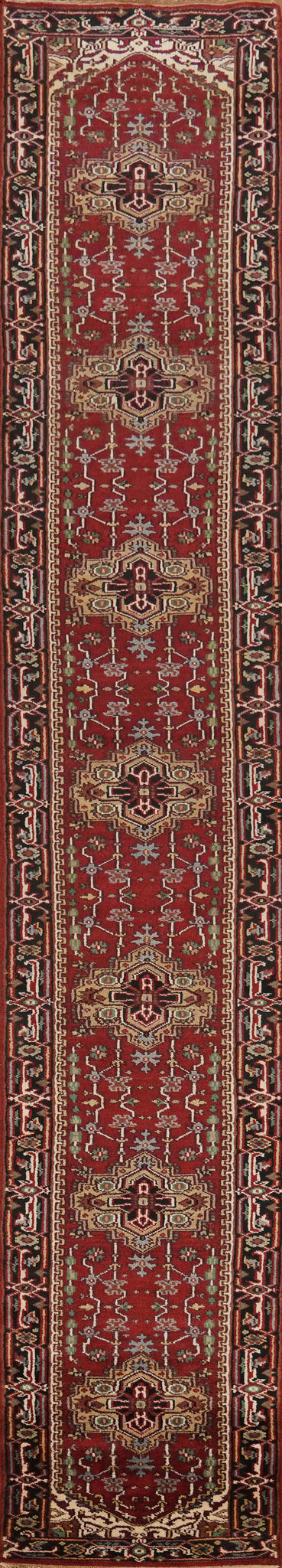 Geometric Red Heriz Serapi Runner Rug 3x21