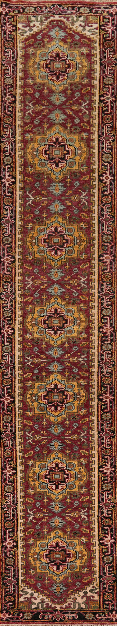 Handmade Red Heriz Serapi Runner Rug 2x17