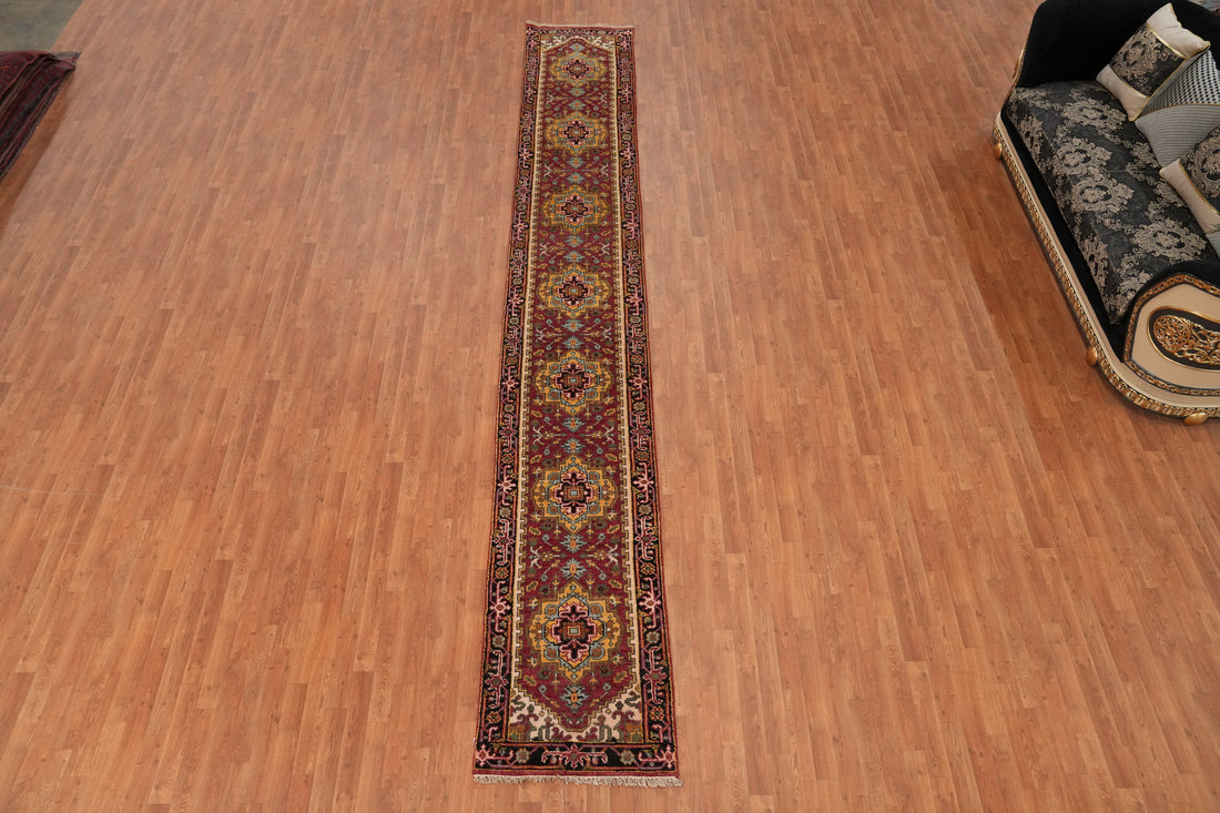 Handmade Red Heriz Serapi Runner Rug 2x17