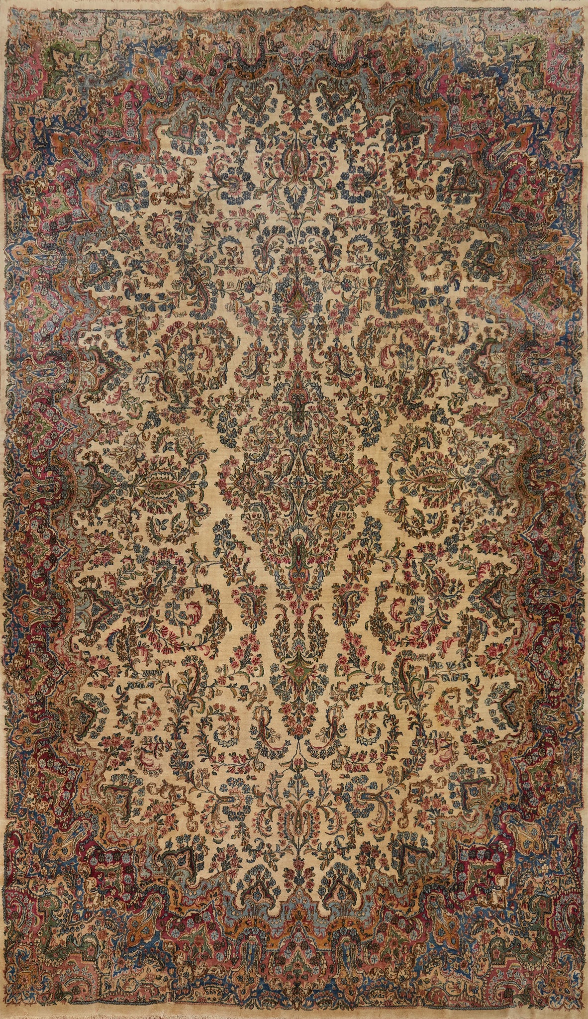 Antique Kerman Vegetable Dye Persian Large Rug 12x19