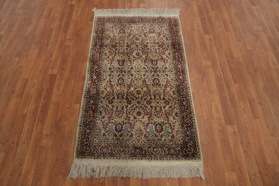 Handmade Silk Floral Qum Persian Rug 3x5