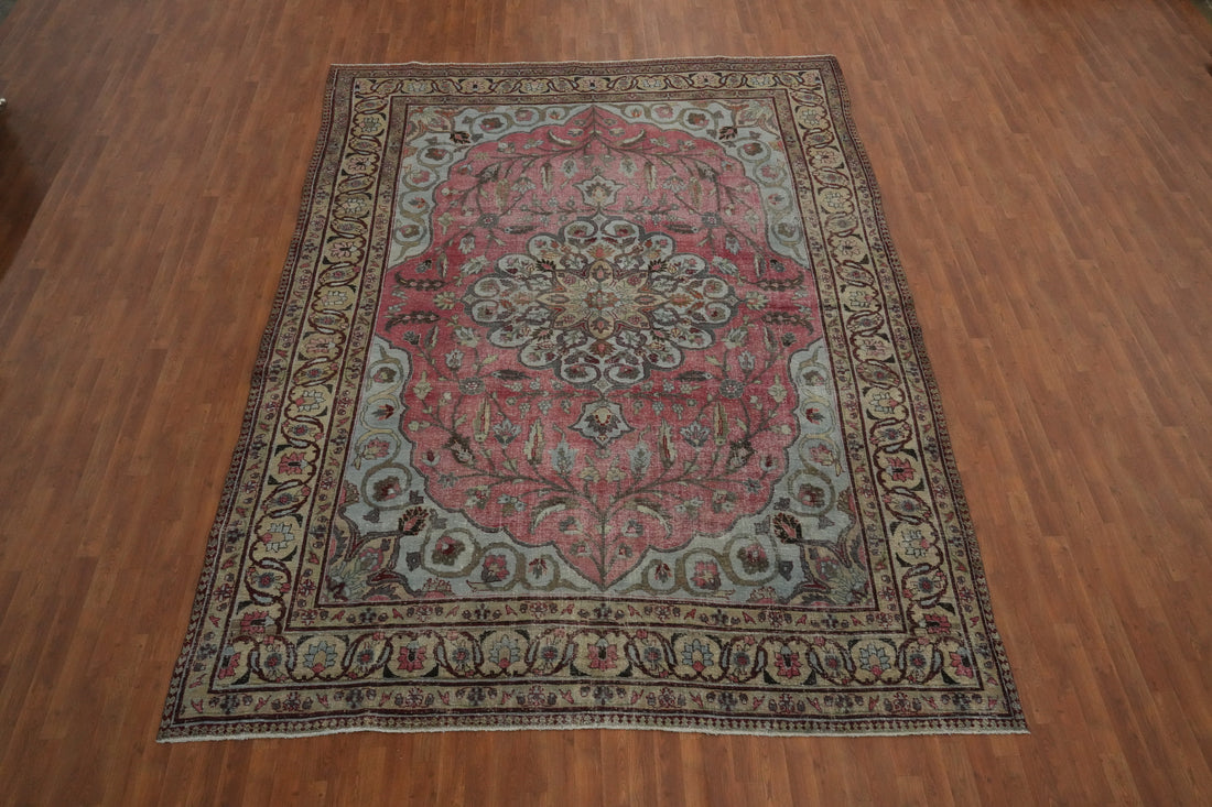 Antique Vegetable Dye Mashad Persian Area Rug 9x13