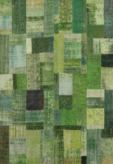 Distressed Green Patchwork Area Rug 8x10