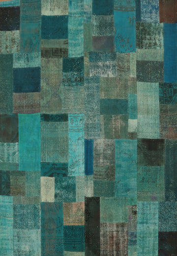 Wool Geometric Patchwork Distressed Area Rug 8x10