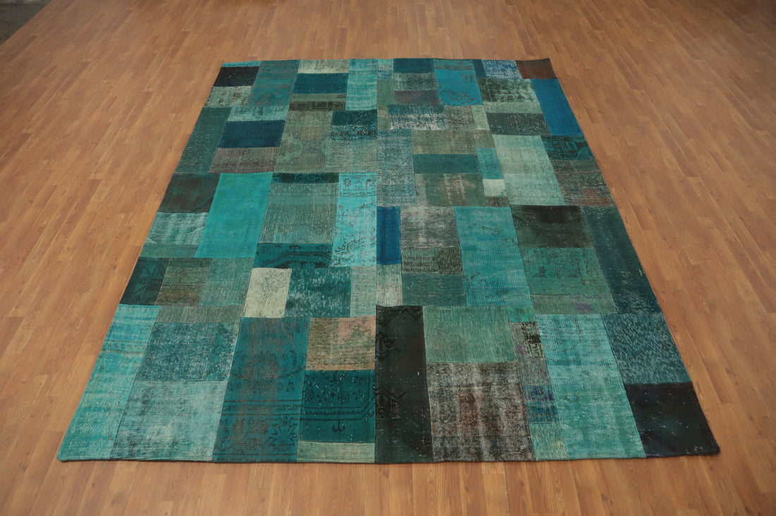 Wool Geometric Patchwork Distressed Area Rug 8x10