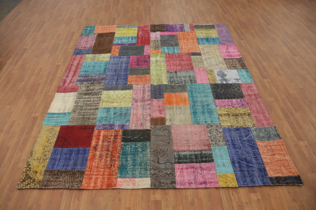 Multicolor Wool Patchwork Distressed Area Rug 8x10