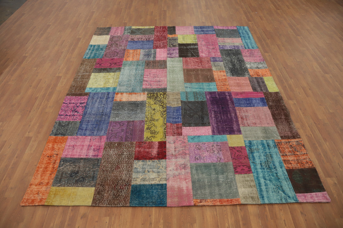Multicolor Wool Patchwork Distressed Area Rug 8x10