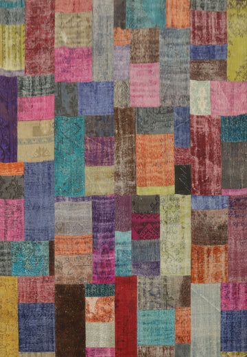 Distressed Wool Geometric Patchwork Area Rug 8x10