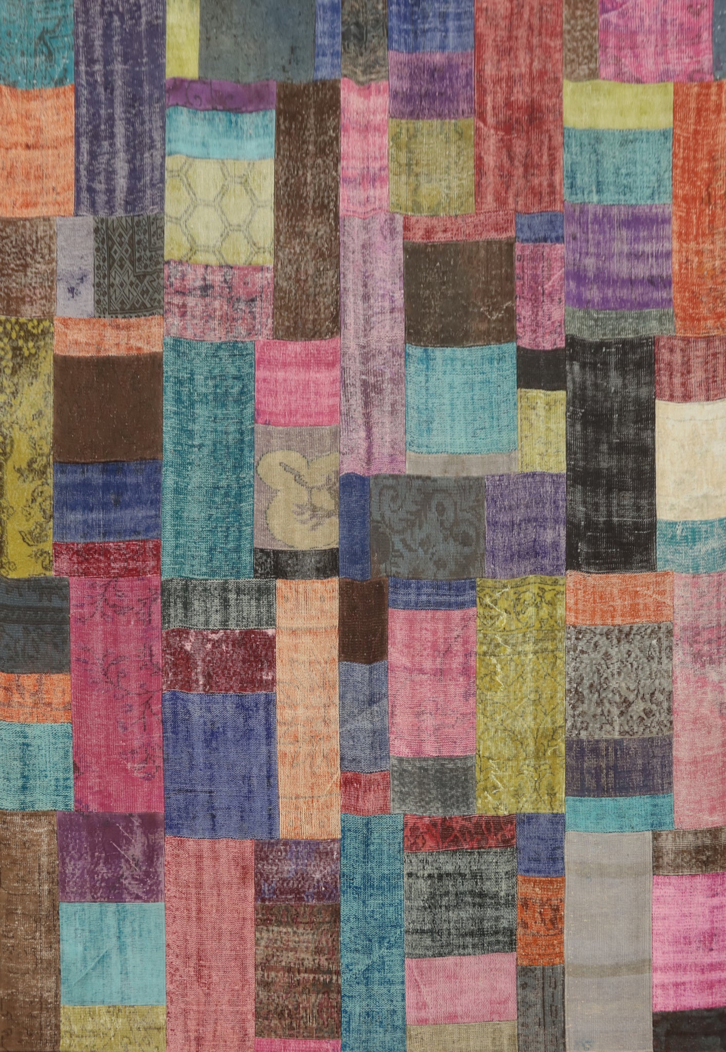 Wool Distressed Patchwork Room Size Area Rug 8x10