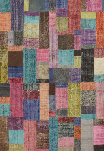 Wool Distressed Patchwork Room Size Area Rug 8x10
