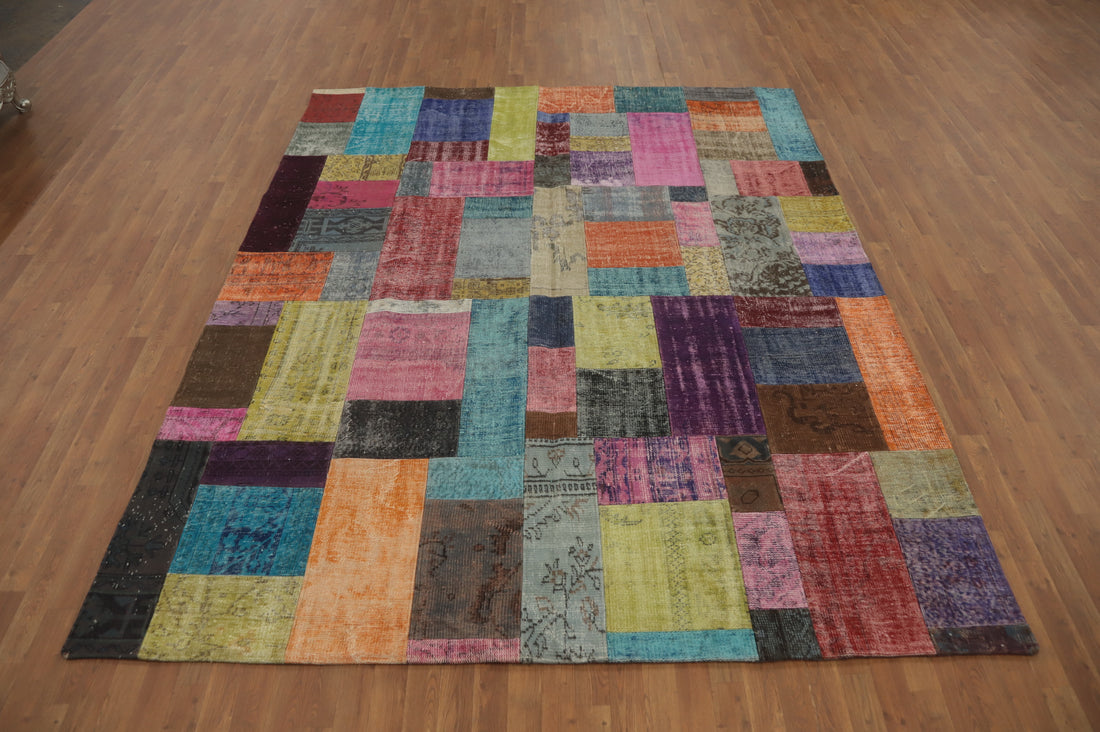 Handmade Wool Patchwork Distressed Area Rug 8x10