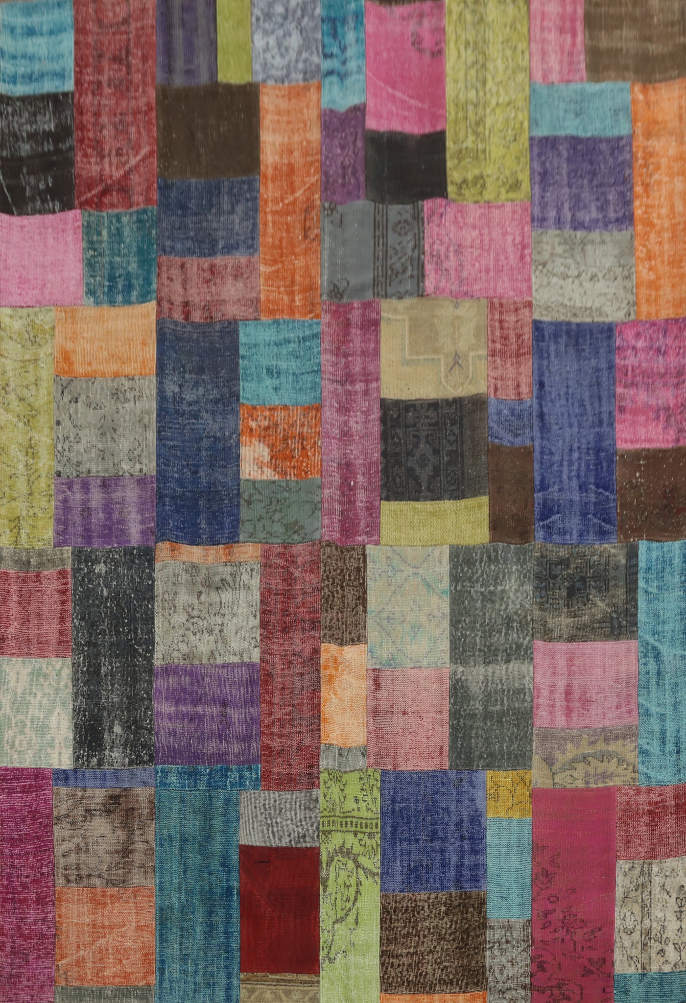 Wool Geometric Patchwork Distressed Area Rug 8x10