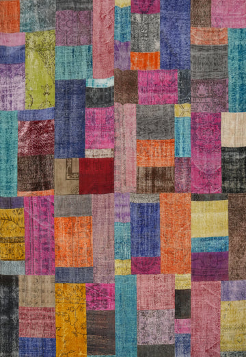 Colorful Patchwork Distressed Area Rug 8x10